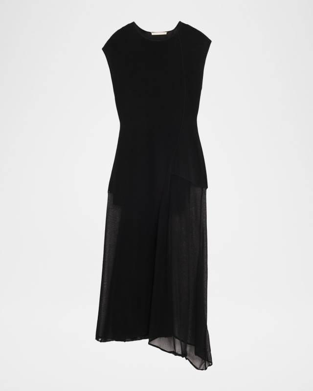 Asymmetric Mesh Knit Midi Dress